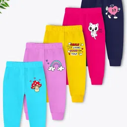 YK X Trampoline Girls Pack Of 5 Printed Cotton Joggers-image-89