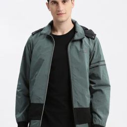 SHOWOFF Green Nylon Slim Fit Solid Jacket-image-14