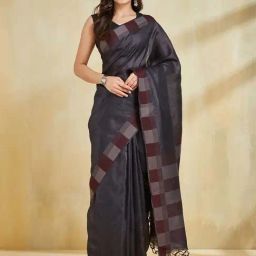 Fabindia Charcoal Grey Regular Fit Woven Design Sarees-picture-21