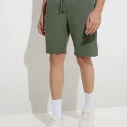 WES Casuals by Westside Olive Relaxed-Fit Mid-Rise Cotton-Blend Shorts-image-95