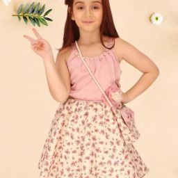 Cutecumber Kids Dusty Pink & Cream Floral Print Dress-picture-1