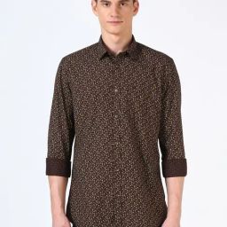 Peter England Brown Cotton Slim fit Floral Shirt-picture-7
