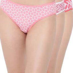 Clovia Pink Cotton Printed Bikini Panties - Pack Of 3-48