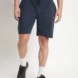 Bene Kleed Navy Cotton Loose fit Solid Shorts-image-7