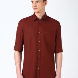 Peter England Maroon Cotton Slim fit Solid Shirt-image-53