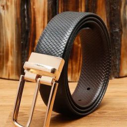 Louis Stitch Black Textured Leather Reversible Belt for Men-image-42