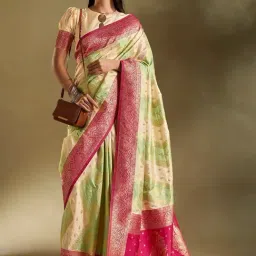 Elora Cream & Green Silk Woven Saree With Unstitched Blouse-picture-30
