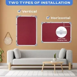 EDUWAY 122x88 cm (4x2.9 ft) Maroon Notice Board with 20 Push-Up Pins Combo ‎Rectangular image 3