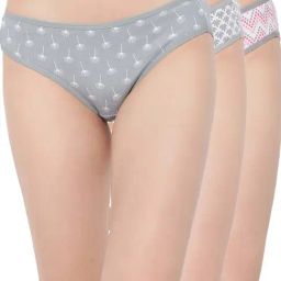 Clovia Grey & White Cotton Printed Bikini Panties - Pack Of 3-3