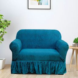 Myntra Elegant Homes Blue Solid Jacquard 1 Piece Sofa Cover With Arms-image-35