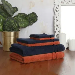 Spaces Solid Red & Blue Cotton Towel Combo - Set of 6 image 1