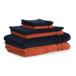 Spaces Solid Red & Blue Cotton Towel Combo - Set of 6 image 2