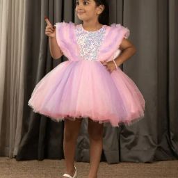 Ministitch Girls Baby Pink Flared Fit Party Dress-image-24