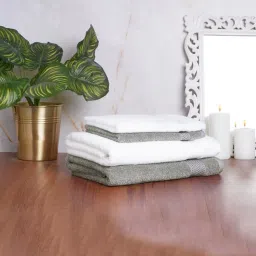 Spaces Solid White & Grey Cotton Towel Combo - Set of 4 image 1