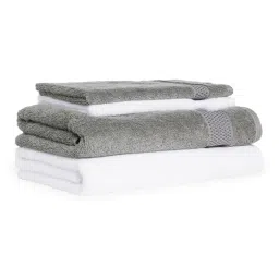 Spaces Solid White & Grey Cotton Towel Combo - Set of 4 image 2