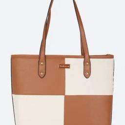 Van Heusen Brown & Beige PU Color Block Tote Handbag-image-39