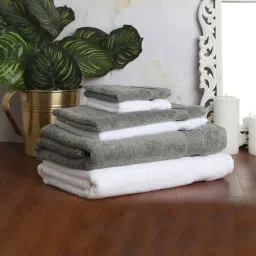 Spaces Solid White & Grey Cotton Towel Combo - Set of 6 image 1