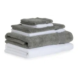 Spaces Solid White & Grey Cotton Towel Combo - Set of 6 image 2