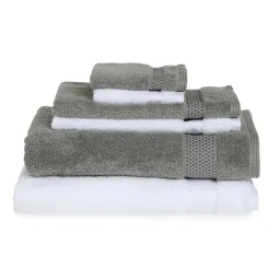 Spaces Solid White & Grey Cotton Towel Combo - Set of 6 image 3