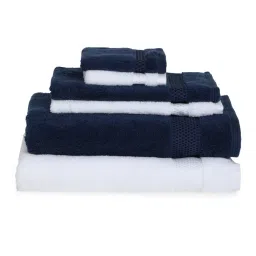 Spaces Solid White & Navy Blue Cotton Towel Combo - Set of 6 image 3