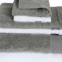 Spaces Solid White & Grey Cotton Towel Combo - Set of 6 image 4