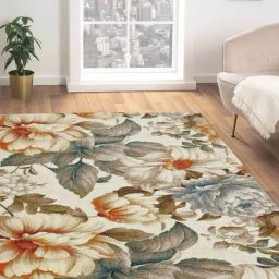 OBSESSIONS Cream & Blue Floral Machine Made Carpet - Large (340 cm x 240 cm)-image-91