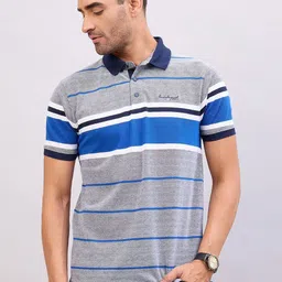 Duke Men Striped Polo Collar Cotton Slim Fit T-shirt-picture-36