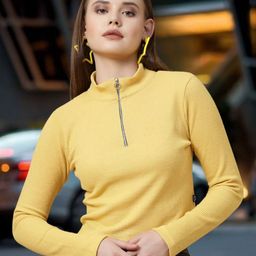 Rigo Women Cotton Yellow Waffle Fitted Crop Top-49