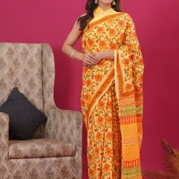 Vanedik Floral Pure Cotton Block Print Saree-image-16
