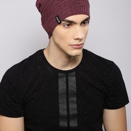 Roadster Unisex Maroon Self Design Beanie-14