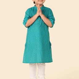 Fabindia Boys Ethnic Motifs Printed Band Collar Cotton Straight Kurta-46