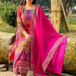 JAY NAGNATH FAB Printed Mirror Work Kurta with Palazzos & Dupatta-picture-43