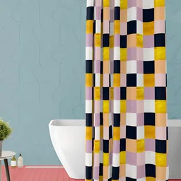 ArtzFolio Yellow and Black Geometric Printed Waterproof Shower Curtain-image-70