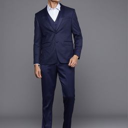 Louis Philippe Self-Design Textured Slim-Fit Single Breasted Three Piece Suit-46