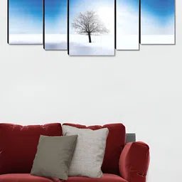 SAF Blue & White 5 Pieces Tree Wooden Wall Art-image-74