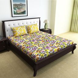 Divine Casa Floral Blend Cotton Double Bedsheet with 2 Pillow Covers - Yellow & Pink-22