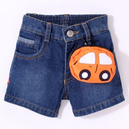 Little Kangaroos Above Knee Length Solid Stretch Denim Shorts with Pouch - Dark Blue-picture-37