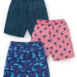 Babyhug Cotton Knit Boxers Crocodile & Stars Print Pack of 3 - Green Red & Blue-image-53