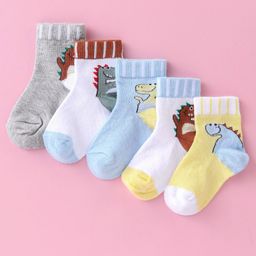 Mustang Cotton Blend Ankle Length Socks Dino Design Pack of 5 -  Blue-image-117