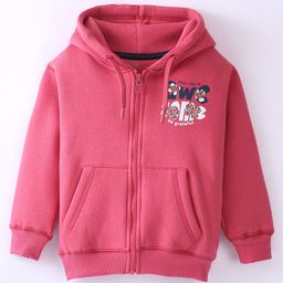 Doreme Fleece Full Sleeves Hooded Sweat Jacket Text Print- Chalk Pink-image-56