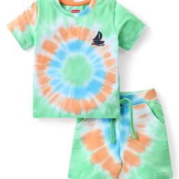 Babyhug Single Jersey Knit Half Sleeves Tie & Dyed  T-Shirt & Short Set with Boat Print - Multicolour-image-14