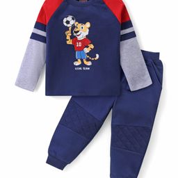 Babyhug Single Jersey Knit Full Sleeves Tiger Printed T-Shirt & Track Pant Set - Navy Blue-image-110