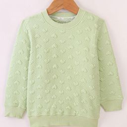 Doreme Cotton Knit Full Sleeves Sweatshirt With Solid Colour & Embossed Heart Design - Green-image-96