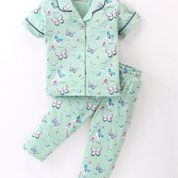 Doreme Single Jersey Knit Half Sleeves Nightwear Suit Set - Mint Green-picture-40