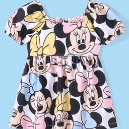 Babyhug Disney Interlock Knit Half Sleeves Frock With Minnie Mouse Graphics - White-image-53