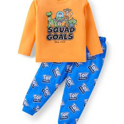 Babyhug Disney Single Jersey Knit Full Sleeves Night Suit With Toy Story Graphic - Orange & Blue-image-60