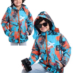Ollington St. Woven Full Sleeves Hooded Padded Jacket With Abstract Print - Blue-picture-11