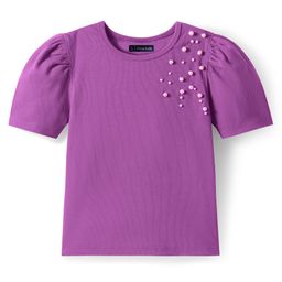 Pine Kids Cotton Knit Half Puffed Sleeves Top with Pearls Detailing - Violet-image-48
