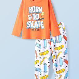 Honeyhap 100% Premium CottonKnit Full Sleeves Space Theme Printed Night Suit - Coral Rose & Bright White-picture-30