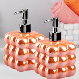 KOOKEE Ceramic Soap Dispenser for handwash for Bathroom, Orange, (Set of 2) (10982)-image-37